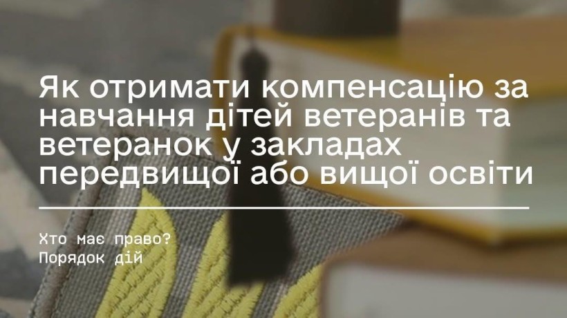 Текстовий банер: «Як отримати компенсацію за навчання дітей ветеранів та ветеранок у закладах передвищої або вищої освіти. Хто має право? Порядок дій».