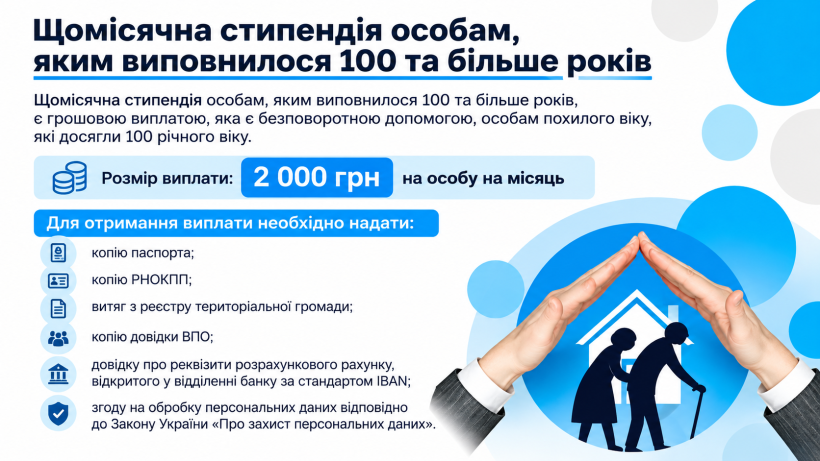 У Мирненській громаді триває прийом заяв на виплату щомісячної стипендії особам віком 100 років і старше