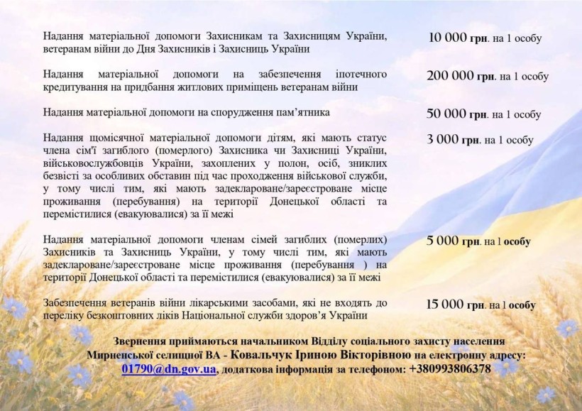 Фінансова та соціальна підтримка Захисників і їхніх родин: нові можливості для мешканців Мирненської громади