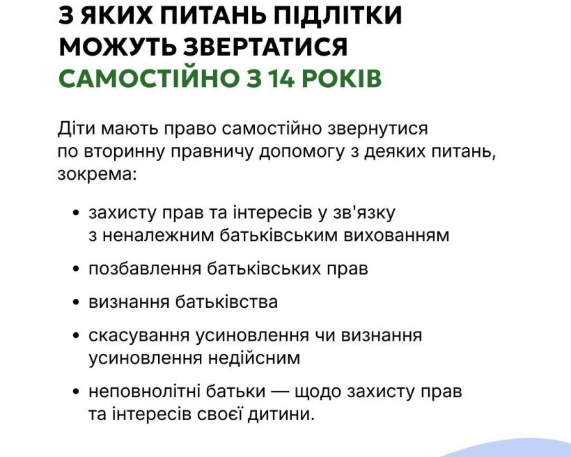 Діти мають право самостійно звертатися по правничу допомогу